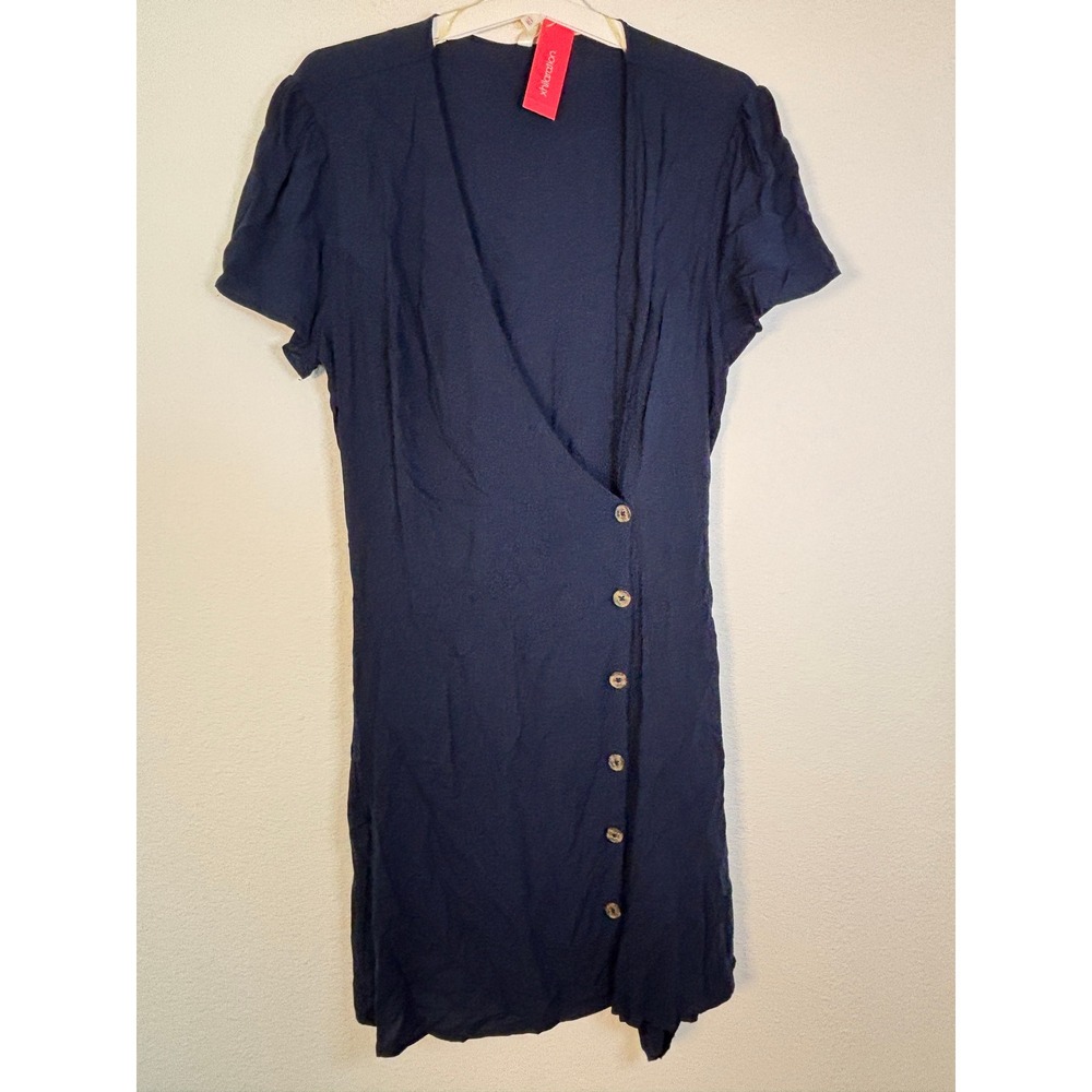 Xhilaration Navy Blue Wrap Button Front Mini Dress XXL NWT Puff Sleeve Back Tie
